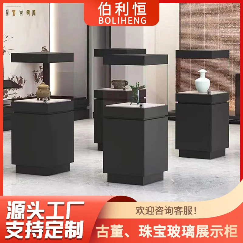 Wood Jade Jewelry Cultural Relics Exhibition Cabinet Museum Booth Display Antique Cultural Relics Glass Display Product Cabinet