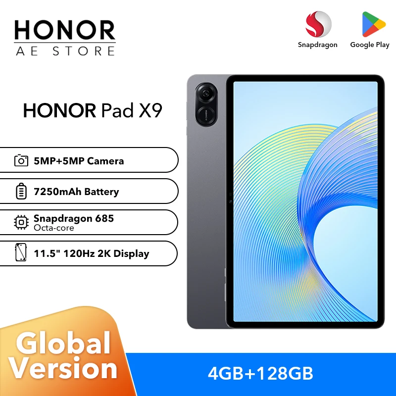 Versione globale HONOR Pad X9 Display da 11,5 pollici 2K 120Hz 128 GB Ampio spazio di archiviazione Octa-core Snapdragon 685 Tablet ultrasottile