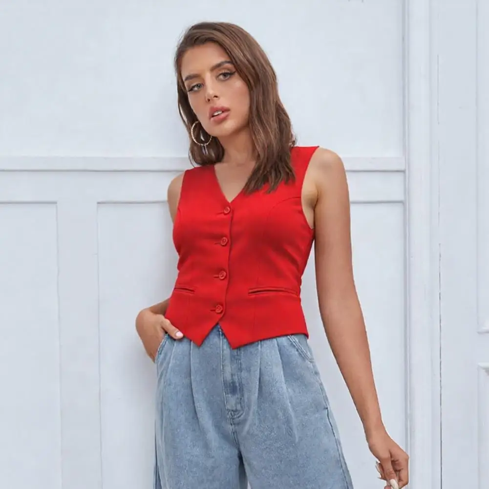 2026 Women Sleeveless Suit Vest Single Breasted Business Vest V Neck Waistcoat Open Front Work Blazer Chic Ladies Outerwear