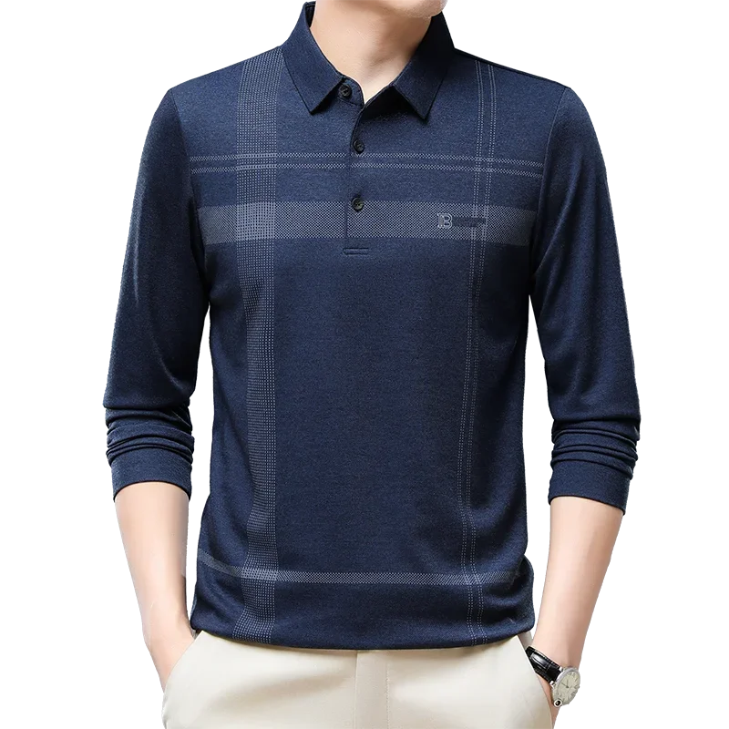 قميص بولو غير رسمي بأكمام طويلة للرجال لخريف 2025 منتج جديد للأعمال بلون سادة تي شيرت غير رسمي متعدد الاستخدامات