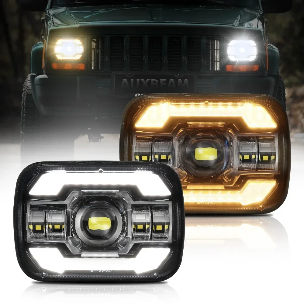 STARLIGHT FLOW SERIES 7X6 INCH SEALED BEAM LED HEADLIGHTS WITH HI-LO BEAM & AMBER TURN SIGNAL WHITE DRL FOR JEEP GMC CHEVROLET