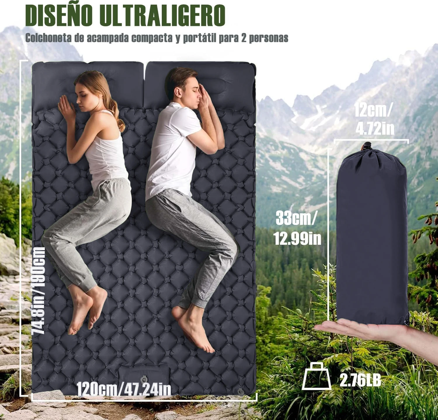 Double 11 Hot Sale! Double Person Diamond Inflatable Mattress, Foot-Operated Inflation Perfect for Outdoor Camping & Hiking