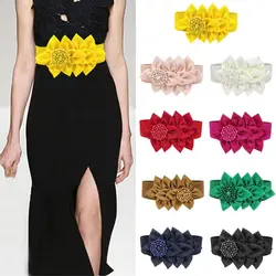 Flower Decoration Wide Waist Belt Dress Coat Suit Decorative Waistband Women Stretch Waistband