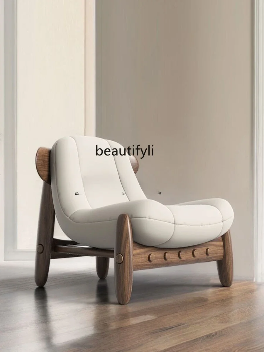 Modern medieval solid wood leisure chair light luxury single sofa lazy sofa