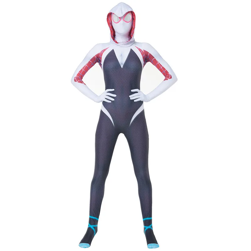 Disfraz de Spider Gwen, disfraz de Ghost Spider Stacy, mono con cremallera para mujer adulta, traje para fiesta de Carnaval y Halloween, ropa