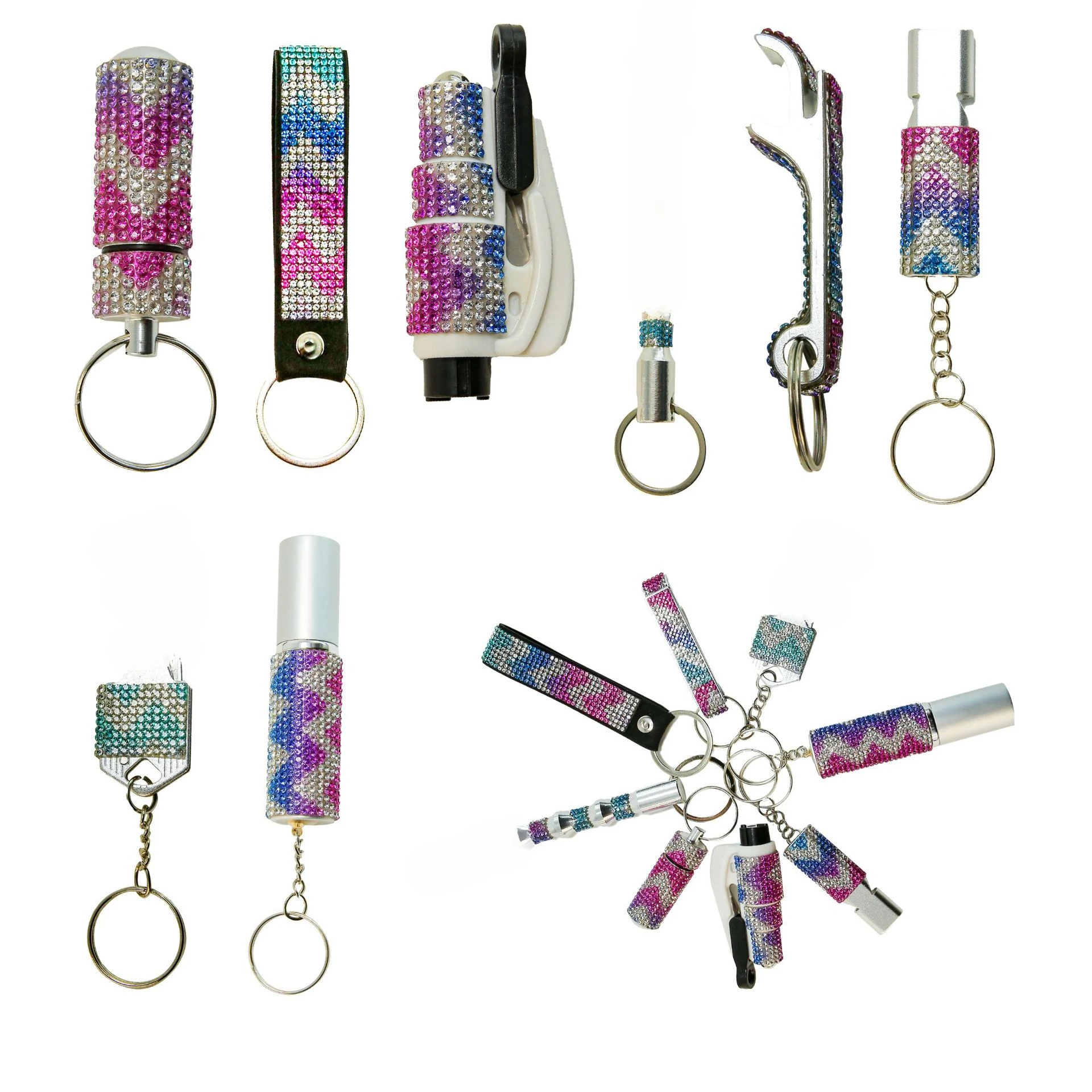 

New Rhinestone Bling Self-defense Outdoor Multi-functional Portable 8-piece Keychain Accessories