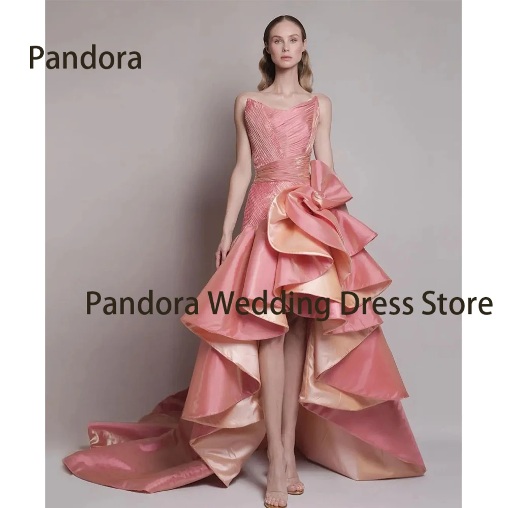 

Pandora Gorgeous strapless sweep train prom dress pleated floor-length sleeveless floral women's wedding birthday party dress