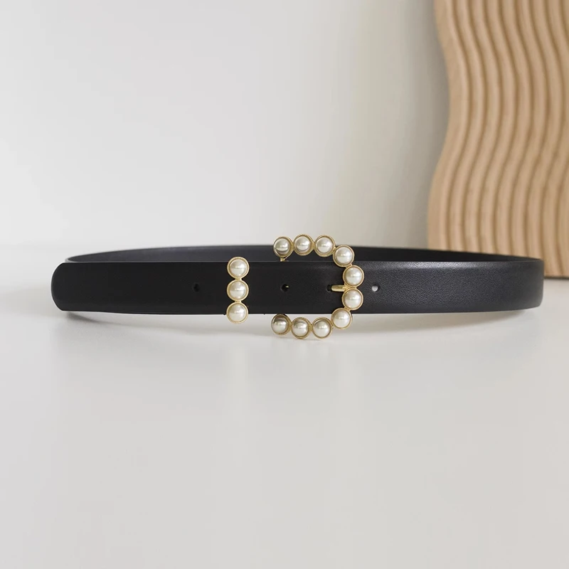 3.0 cowhide exquisite copper buckle pearl buckle belt Korean version of everything strap exquisite leather needle buckle women's