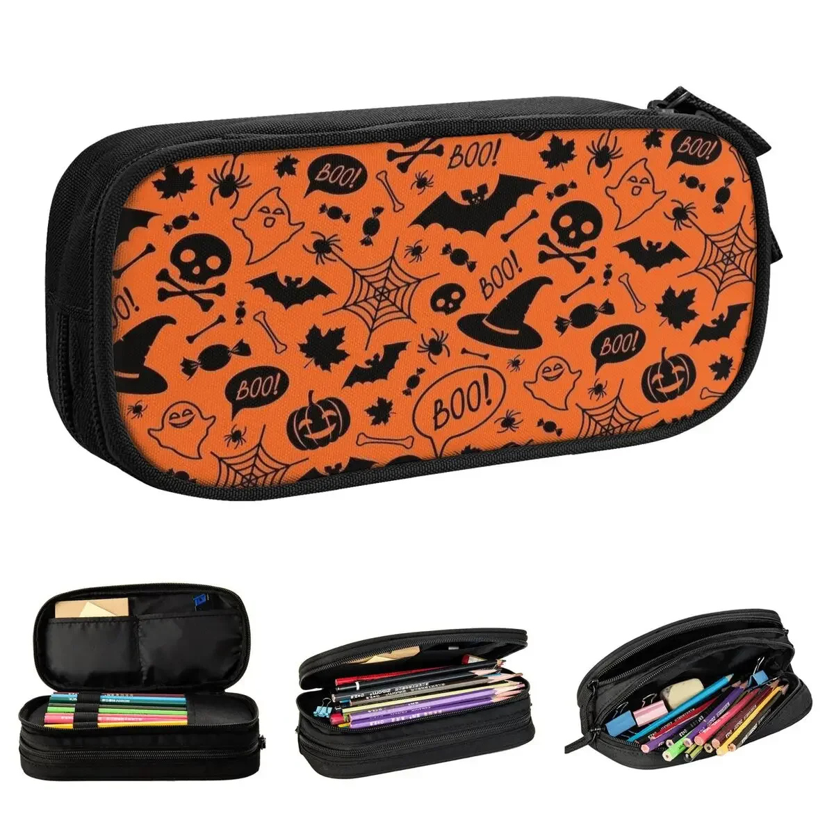 

Halloween Boo Cartoon Bat Pumpkin Pencil Cases Pencilcases Pen Box for Student Big Bags School Supplies Zipper Stationery