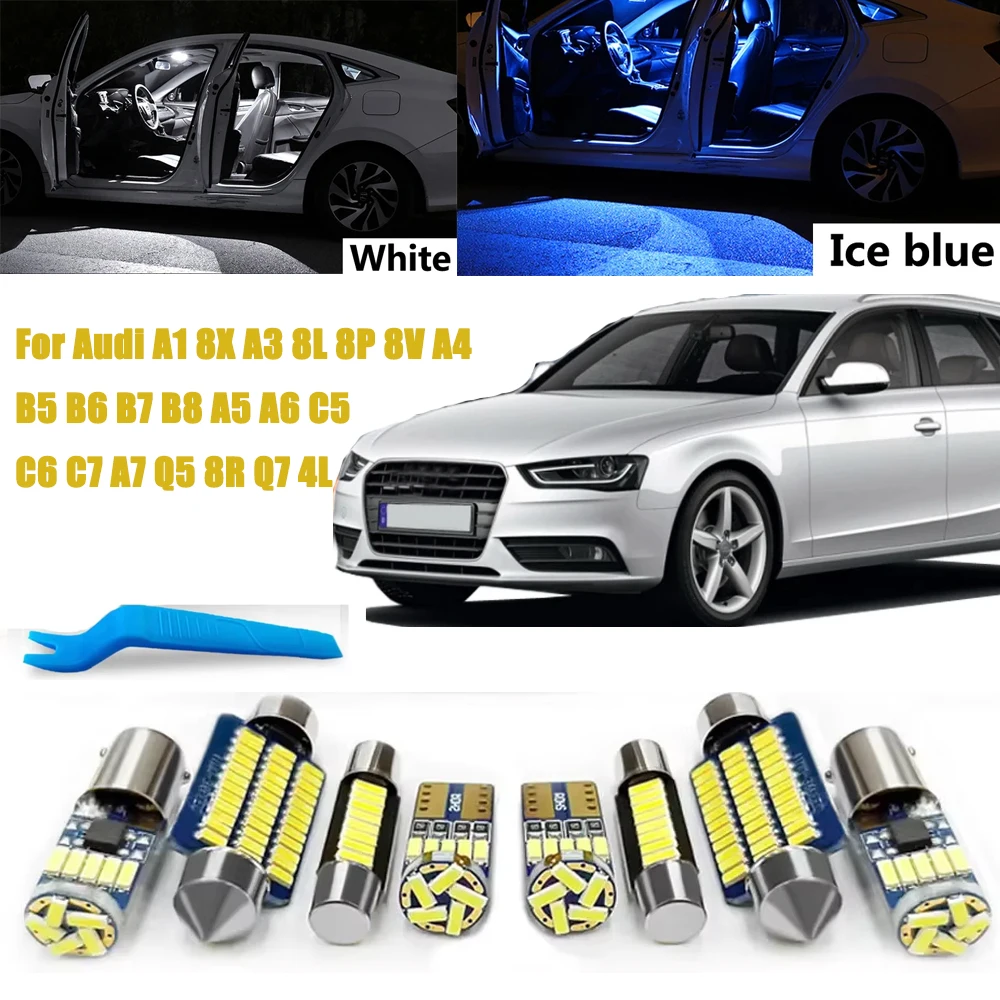 For Audi A1 8X A3 8L 8P 8V A4 B5 B6 B7 B8 A5 A6 C5 C6 C7 A7 Q5 8R Q7 4L Accessories Complete Car LED Bulb Interior Light Kit