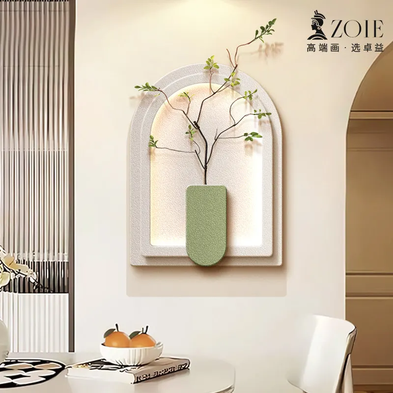 

Wooden cream style restaurant decoration, lamp painting, three-dimensional sandstone living room mural