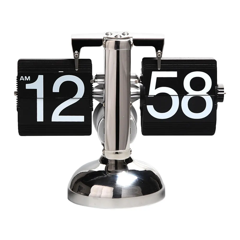 

Flip Page Clock Table Operated Home Desk Automatic Quartz Silent Bedroom Office School Modern Style Gear Retro