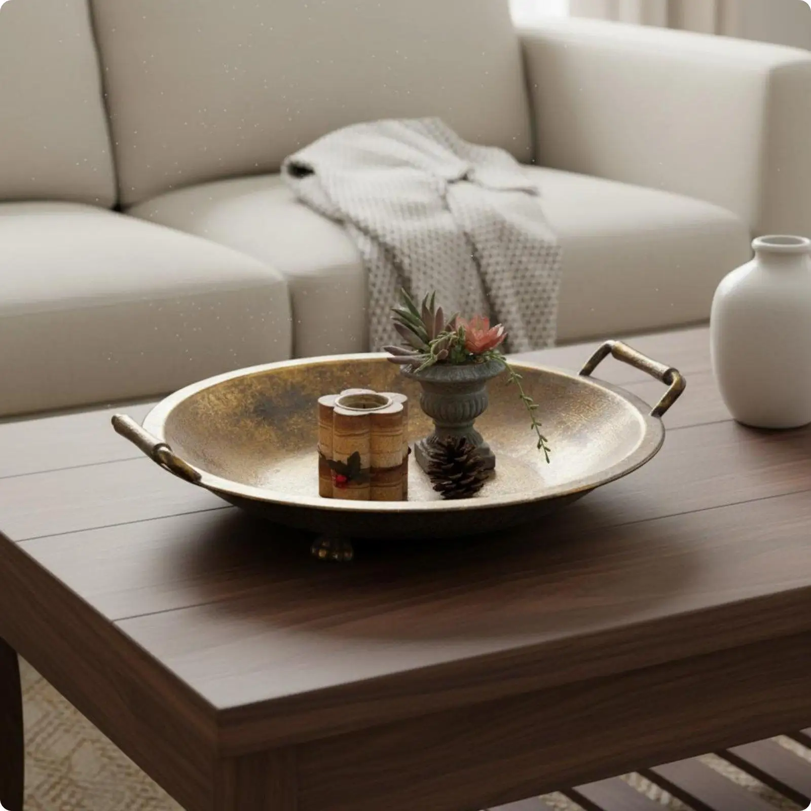 Antique Bronze Tray With Handle, Industrial Round Iron Tray,