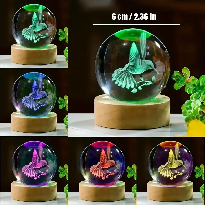 1 Pc 3D Hummingbird Crystal Ball, Creative Laser Engraving, Suitable for Home Bedroom Decoration, Birthday, Graduation Gifts