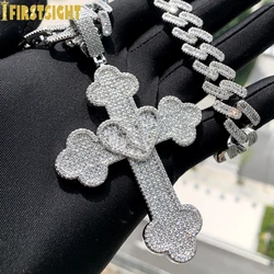 New Hip Hop Iced Out Cross Pendant Necklace Open Heart Charm Silver Color Full Paved Cubic Zirconi For Men Women Fashion Jewelry