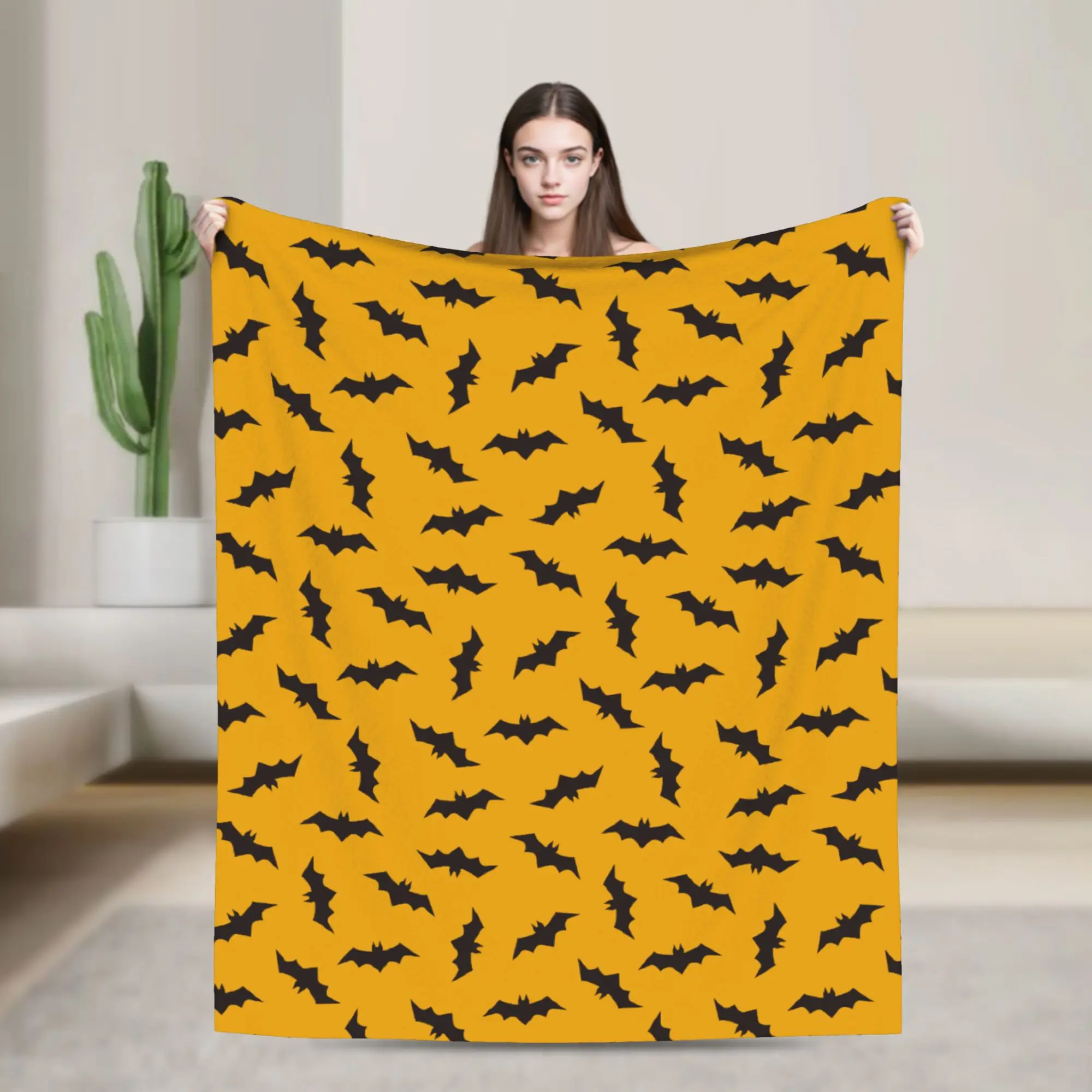

Halloween Bats Blanket Fleece All Season Multi-function Lightweight Thin Throw Blankets for Sofa Car Rug Piece