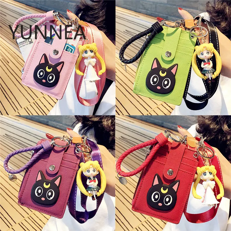 Cartoon Anime Sailor Moon Lanyard Card Holder Keychain Webbing Mobile Phone Lanyard Cute Pendant Detachable Card with Coin Purse