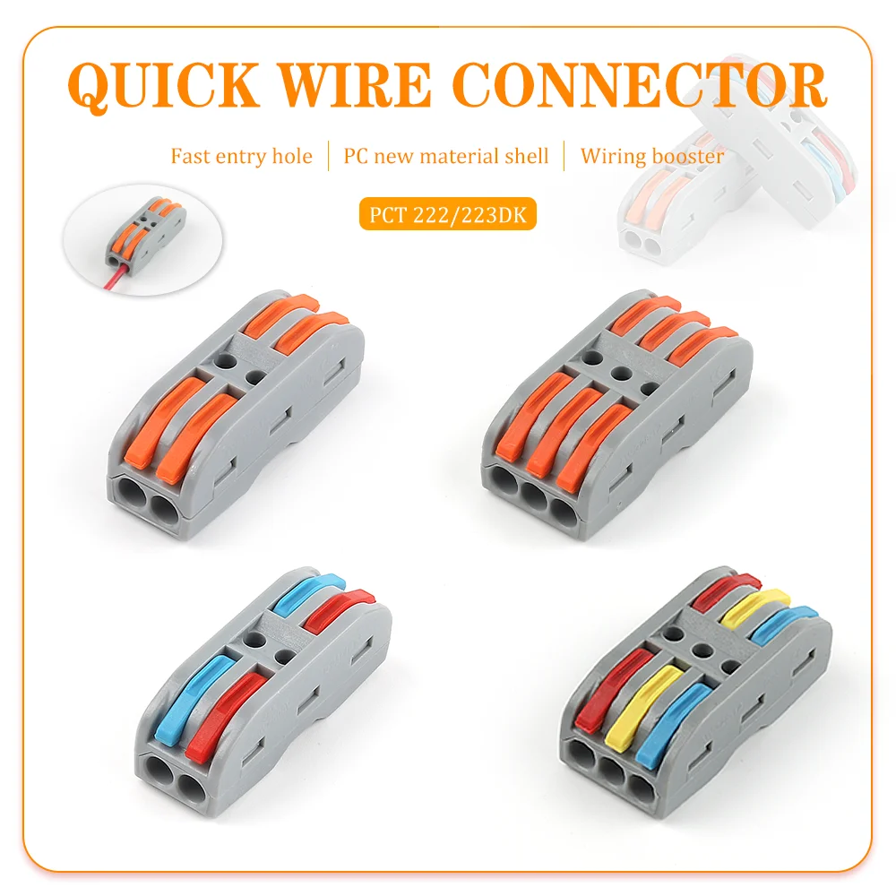 10/50Pcs Mini Fast Wiring Cable Connectors Universal Push-in Conductors Connector With Lever Terminal Block For 28-12 AWG Wire
