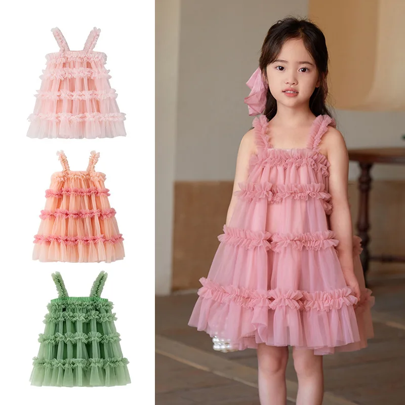 

Summer New Girls' Lace Strap ToptutuDress for Baby Girl Cute Mesh Puffy Princess Dress