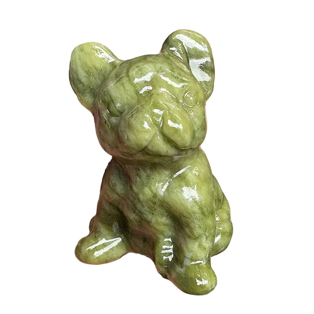 Custom Natural Xiuyan Jade French Bulldog Figurine - 6cm Handcrafted Gemstone Puppy Statue Collectible Home Decor