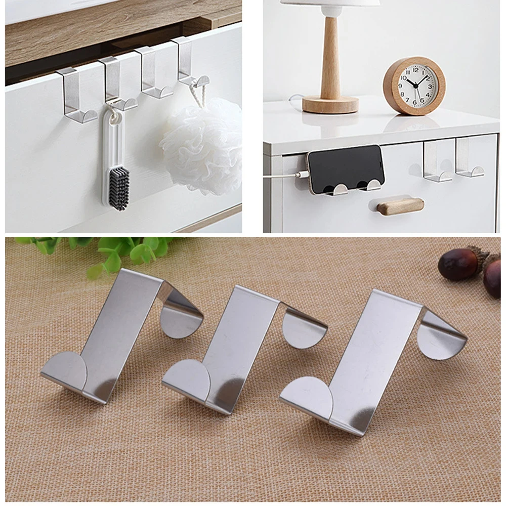 2/5/10pcs Stainless Steel Behind Doors Hooks Home Bedroom Clothes Z-Shaped Hook Multi-Purpose Kitchen Bathroom Cabinet Door Hook