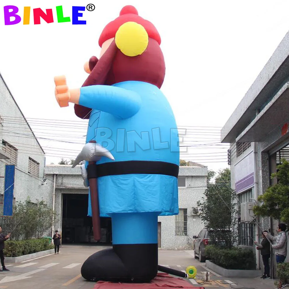 Customized huge blue inflatable Mountain Man cartoon model character with pick and canteen for advertising