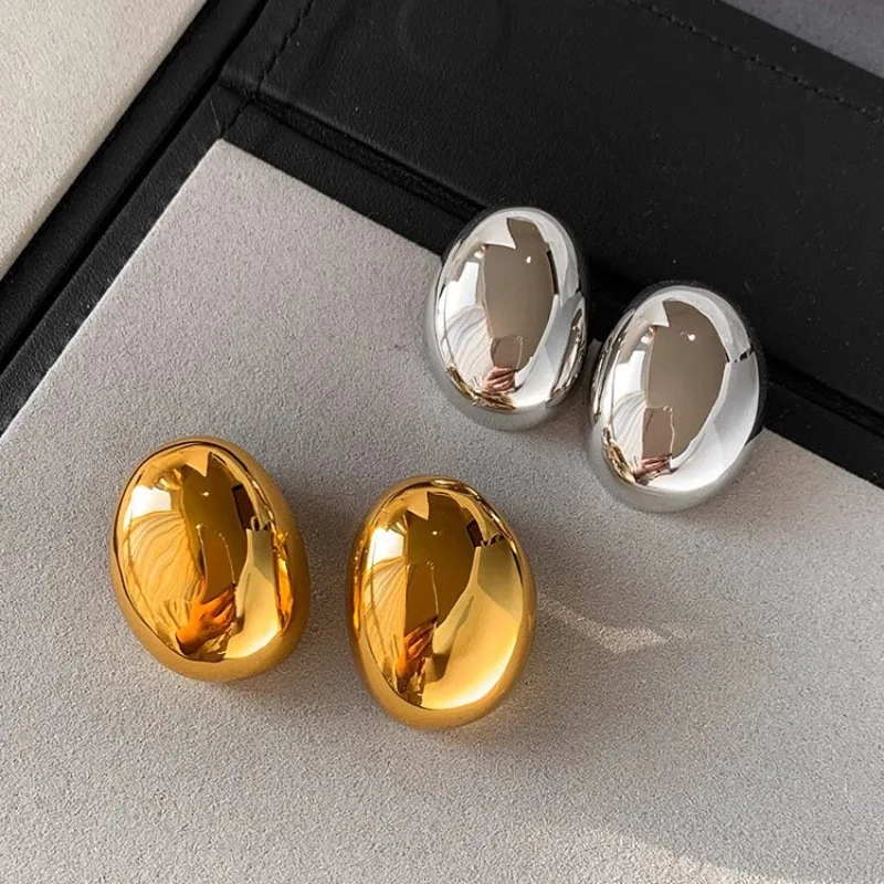 ANENJERY Glossy Metal Punk Golden Water Drop Chunky Earrings for Women Exquisite Thick Earrings Jewelry