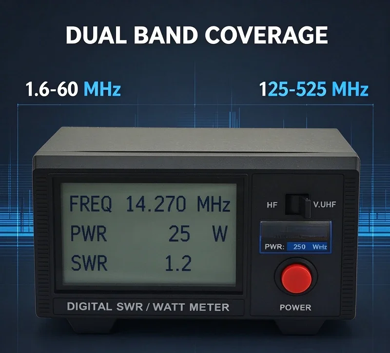 Backlit Digital VsWR Power Meter DG-503 For Antenna Coax Check 1W Min 200W 1.6-60 125-525 MHz 2PCS