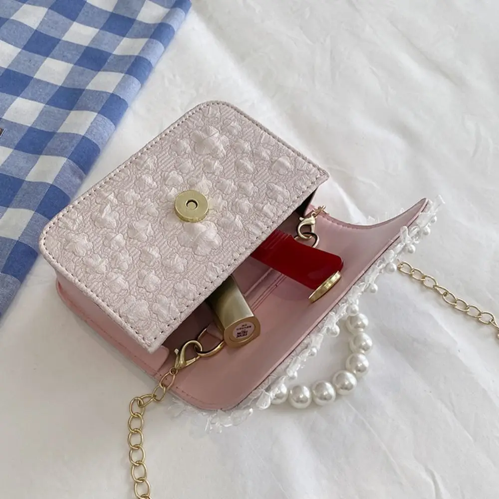 Fashion Pearl Lace Children's Crossbody Bag Lightweight Adjustable Girl Shoulder Bag Princess Handbag