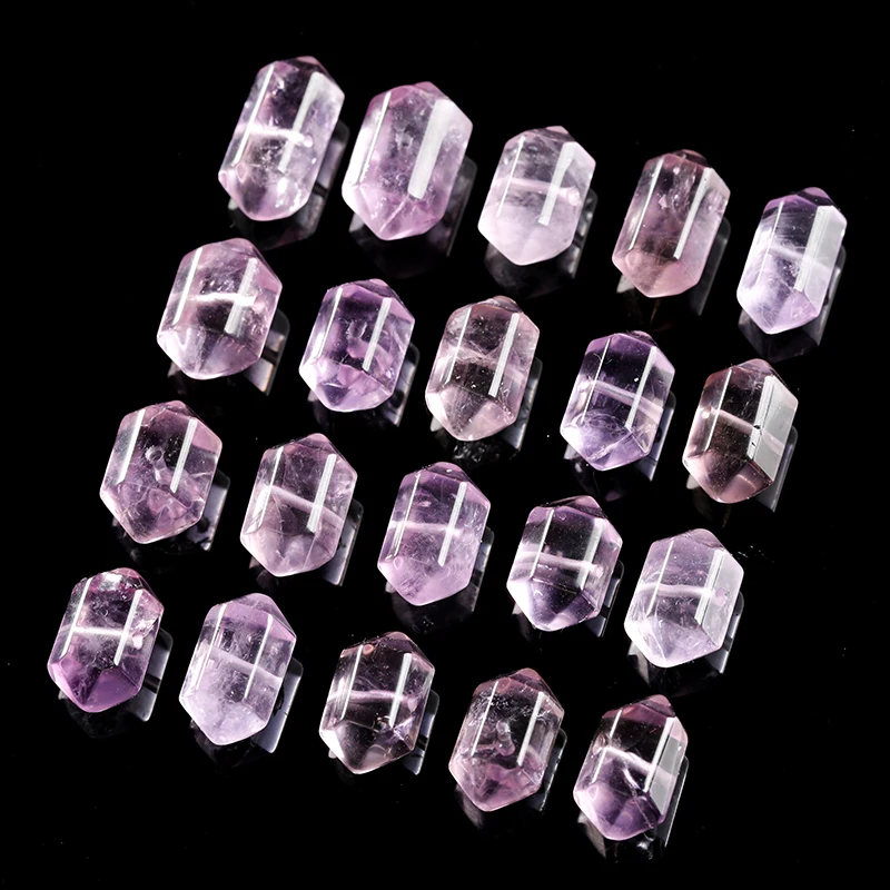 1 Pc Natural Amethyst Carved Hexagonal Column Shape Bead With Hole Pendant for Jewelry Making DIY Necklace Bracelet Accessory