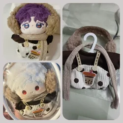 10cm Cotton Doll Clothes Outfit Milk Tea Sister Pants with suspenders with Plush Headdress and Scarf for Love and Deepspace