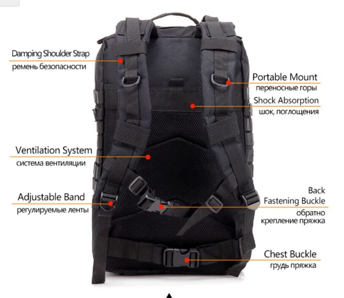 Тактический рюкзак, 3-дневный штурмовой рюкзак, армейская сумка Molle, уличный военный рюкзак 45 л, для путешествий, пешего туризма, кемпинга, большой вместительный рюкзак, рюкзак