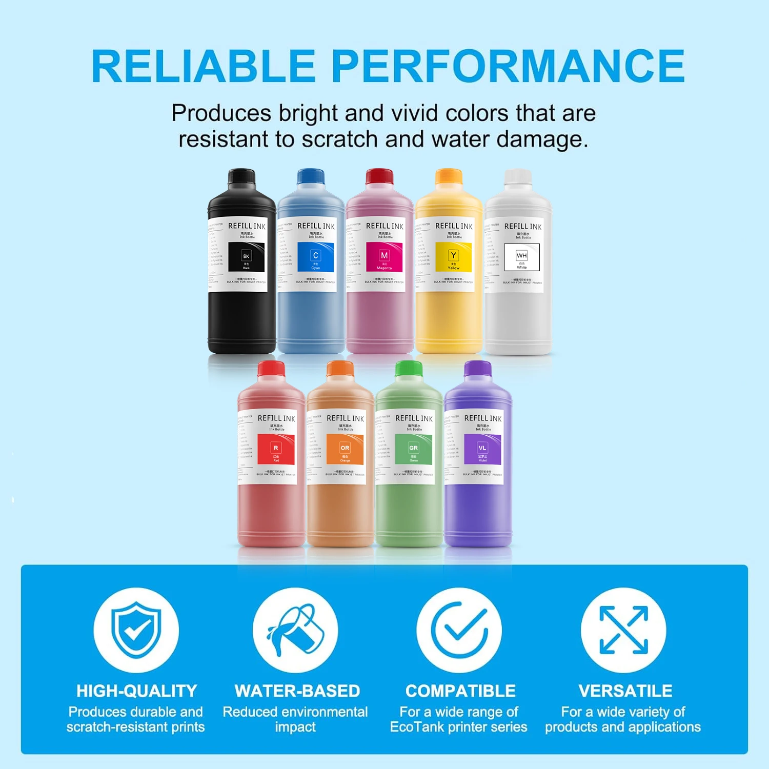 1000ML DTG Ink Direct to Garment Printing Ink For Epson i3200 i1600 4720 5113 Printhead High-End Quality DTG Ink