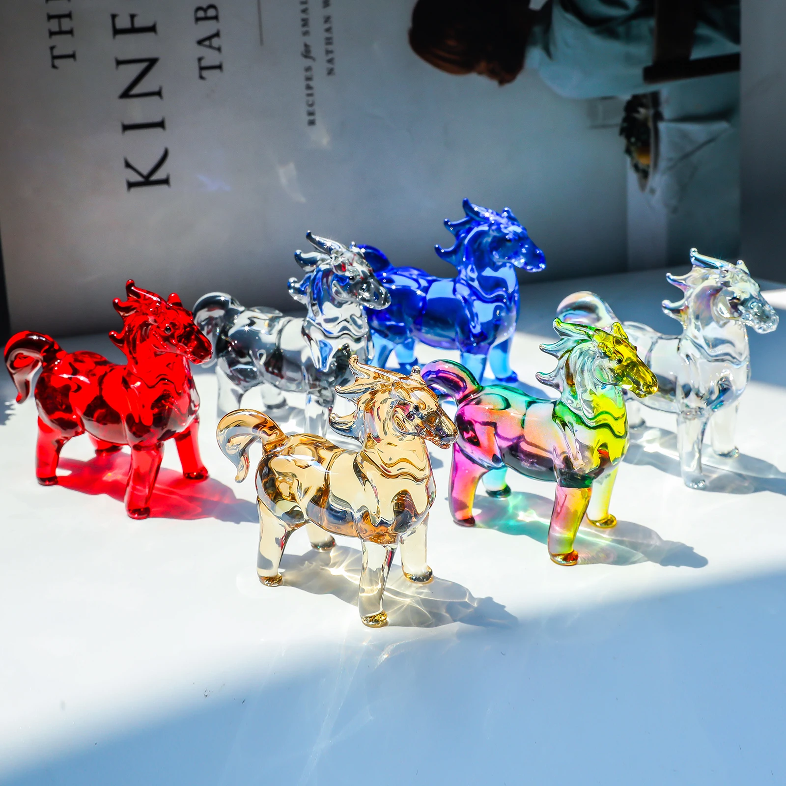 Little Crystal Horse Animal Statue Mini Glass Statue Home Dining Table Decoration Collection