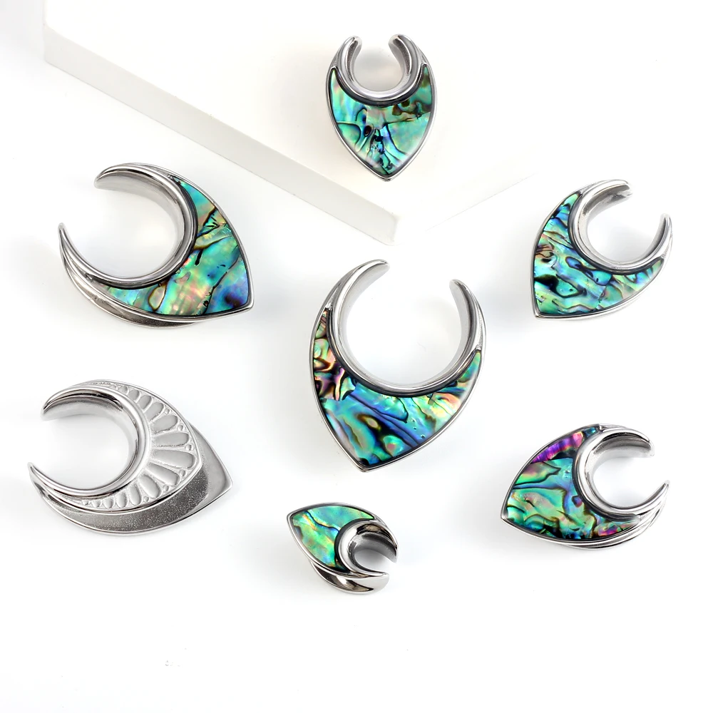 Earblity 2PCS Mother of Pearl Ear Saddle Gauges Hypoallergenic Stainless Steel Ear Plugs Tunnels Piercing Body Jewelry