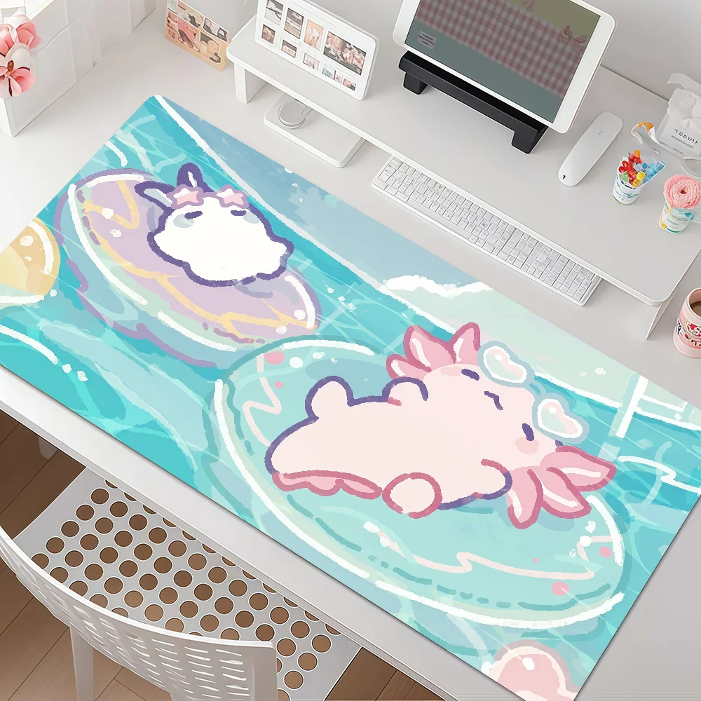 Pink Axolotl Cute Mouse Pad Anti Slip Rubber Edge Locked Thickened Laptop Gaming Desk Mat