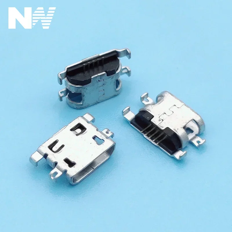 10Pcs Micro Usb 5Pin Connector Heavy Plate 1.6Mm No Side Flat Mouth Without Curling Side Female For Mobile Phone Usb Tail Plug