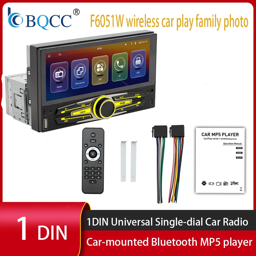 BQCC F6051W 6.86 Inch Screen Car MP5 Player Wireless CarPlay Android Auto Universal Single Din Car Stereo Radio