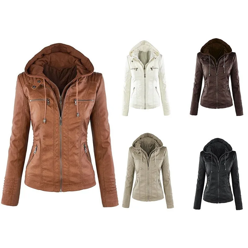 Nuovi cappotti e giacche da donna autunno inverno giacca in pelle uniforme da baseball allentata elegante con cappuccio risvolti cappotto da donna con zip solida