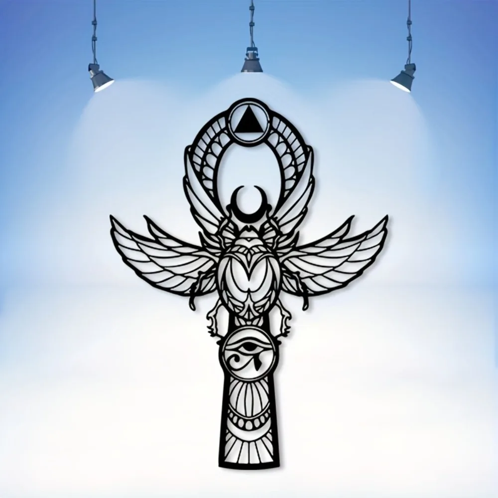 CIFBUY Vintage Egyptian Metal Wall Art Winged Ankh Horus Eye Iron Craft Spiritual Decor for Living Room Office Mystical Home Dec