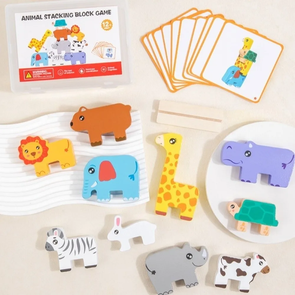 Wooden Wooden Animal Stacking Block Sensory Play Stacking Layer Balance Cognitive Learning Multi-Layer Stacking
