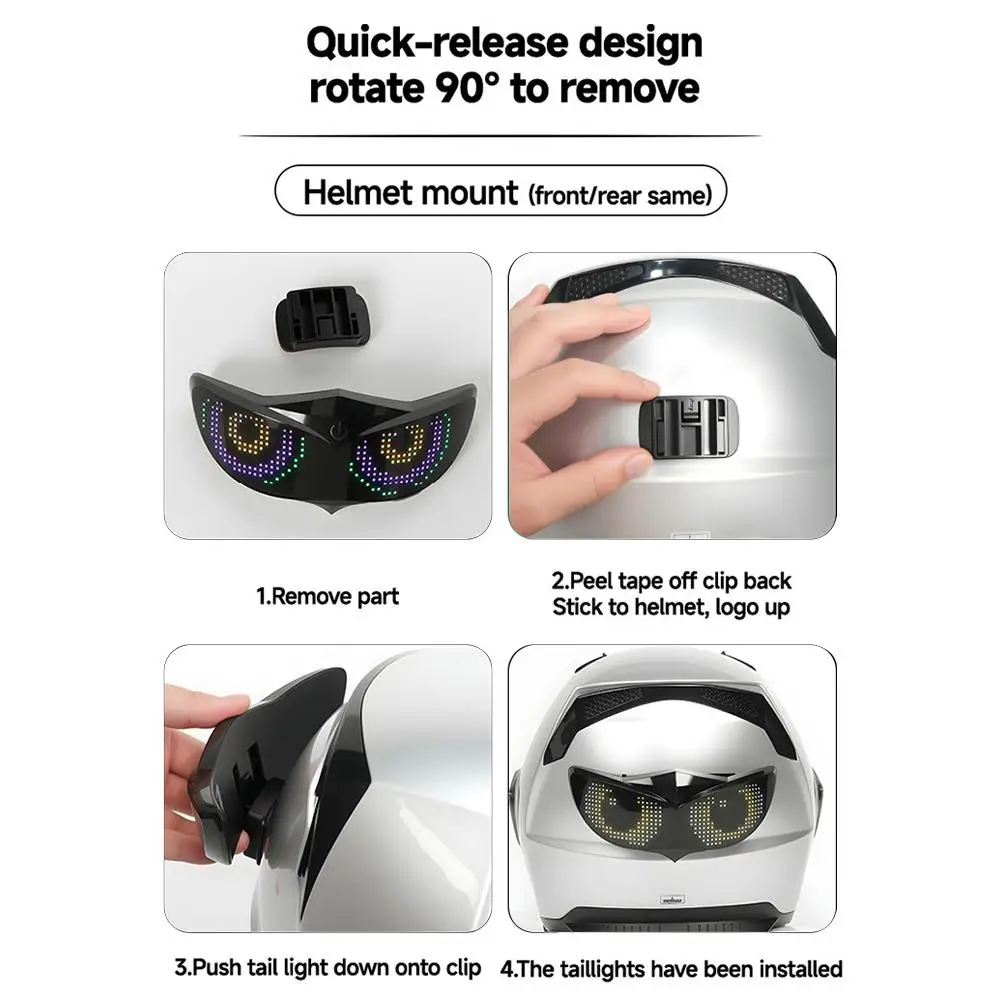 Luz trasera LED para casco de moto, con pantalla inteligente, resistente al agua, para señalización de seguridad y advertencia, luz trasera RGB, accesorios para bicicleta y moto.