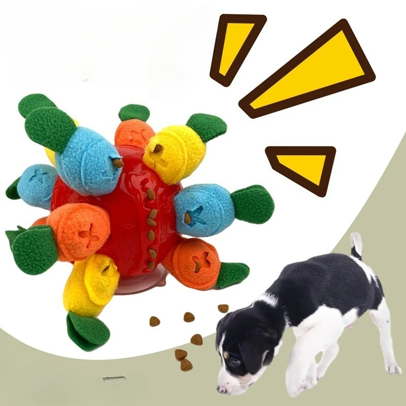 Pet Dog Chew Toy Ball Hide Seek Treat Dispenser Sniffing Puzzle, Chewing Bone, Interactive Squeaky Ball for Mental Stimulation