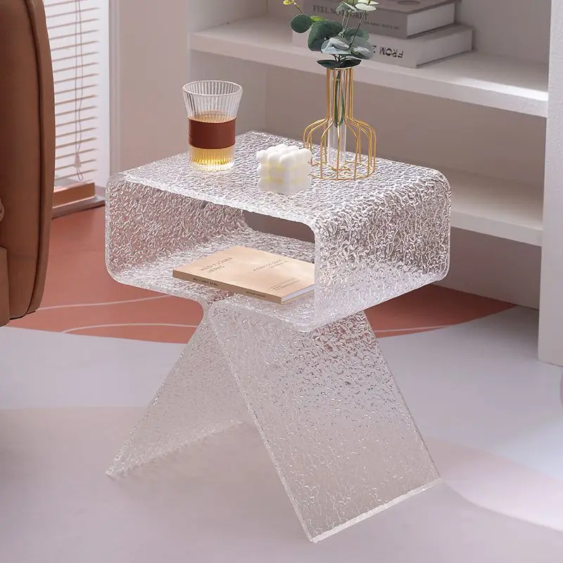 Mesita de noche moderna para decoración del hogar, gabinete lateral transparente de acrílico, mesa de almacenamiento para sala de estar, sofá