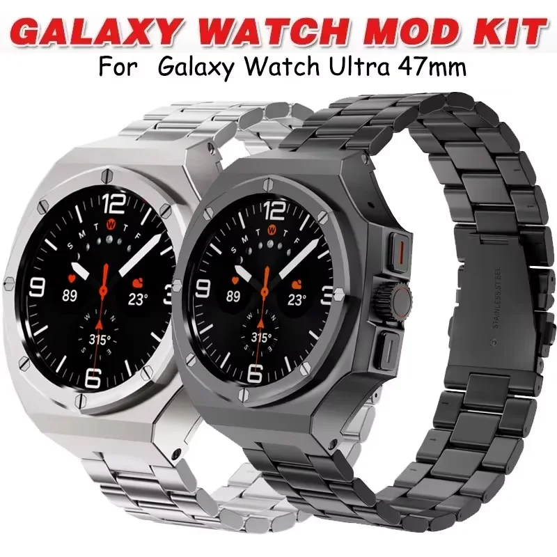 

Роскошный модификационный комплект, чехол для Samsung Galaxy Watch Ultra, браслет из нержавеющей стали 47 мм для Galaxy Watch 7 44 40 Mod Kit Strap