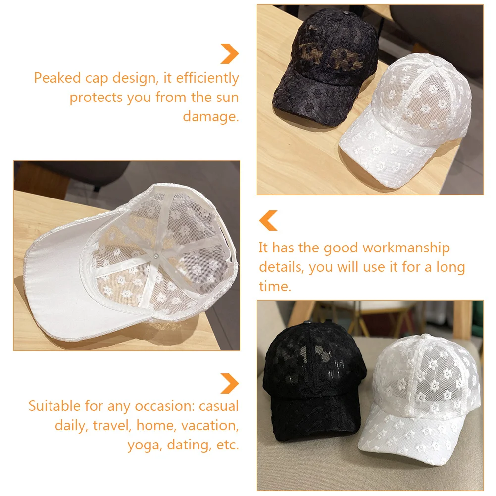 

1pc Fashion Peaked Cap Women Men White Hollow Lace Sun Protective Breathable Mesh UV Protection Travel Hat Casual
