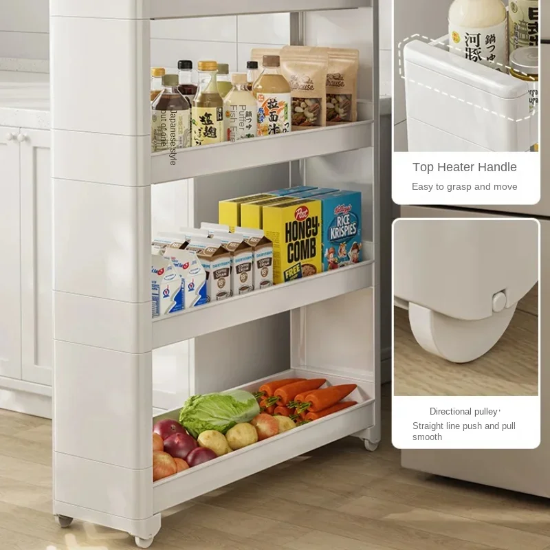 Slim Storage Cart with Handle Slide-Out Rolling Utility Cart Mobile Shelving Unit Organizer for Kitchen and Bathroom