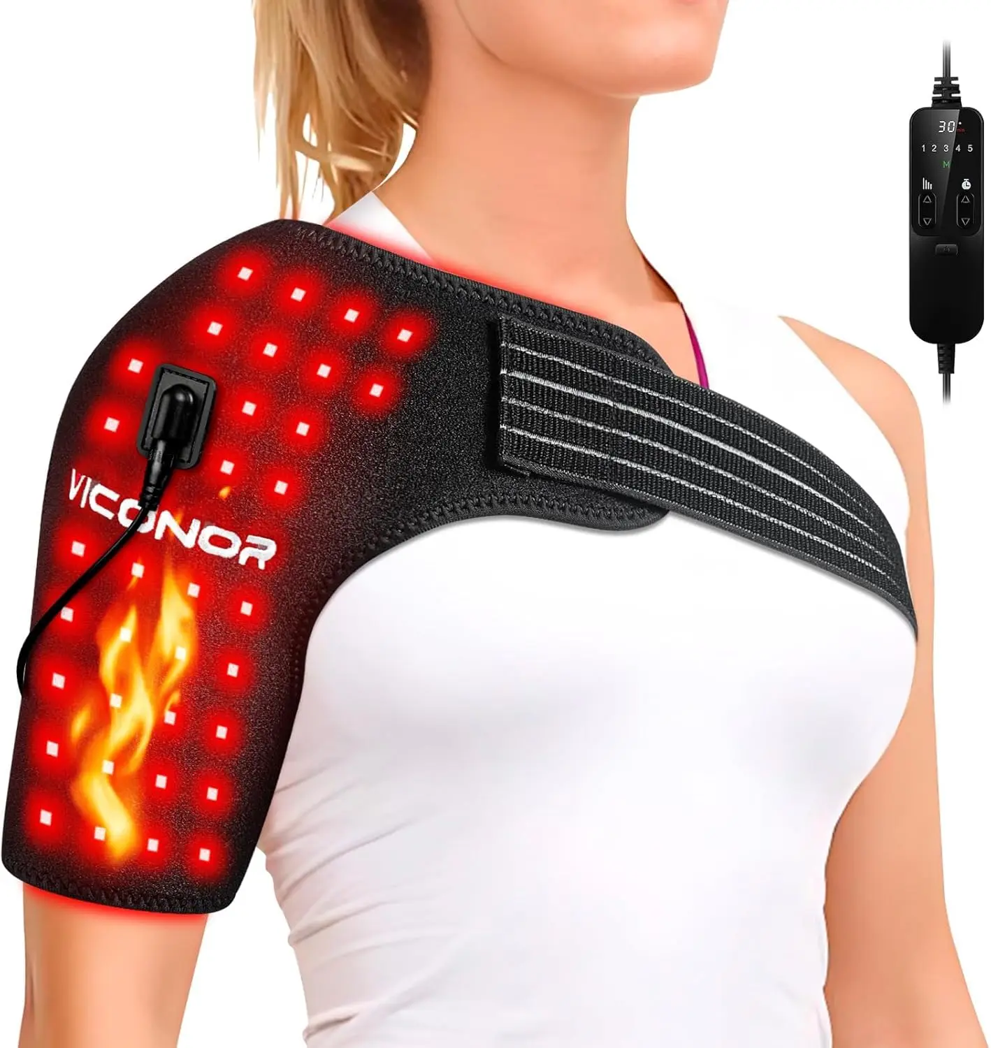 

Red Light Therapy Shoulder Wrap for Pain Relief, Infrared Heating Pad with Massage, 660nm & 850nm Wavelengths