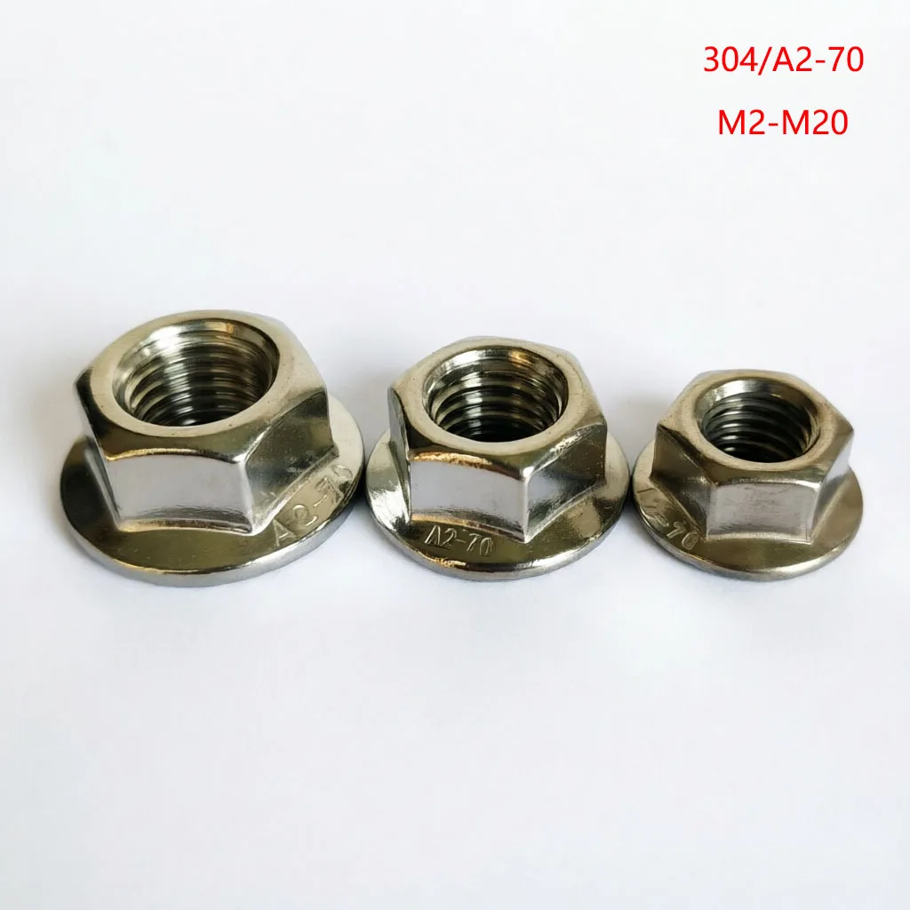 DIN6923 304 Stainless Steel Serrated Hex Flange Nuts M2 M2.5M3 M4 M5 M6 M8 M10 M12 M14 M16 M20 Metric Lock Nuts