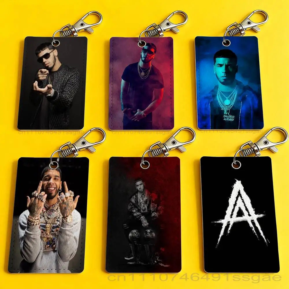 A-Anuel Rapper A-AA Singer Card Holder Men And Womenn Universal Antirust Keychain Learther Access Drop Key Tag Ring